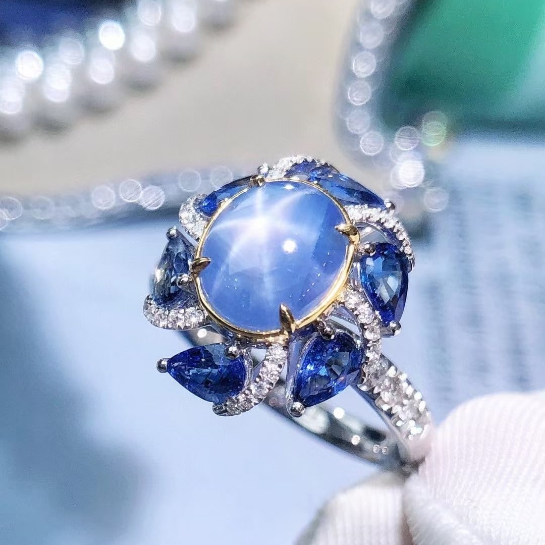 14k Gold 4.69 Ctw Natural Star Sapphire & Diamond Ring - 2