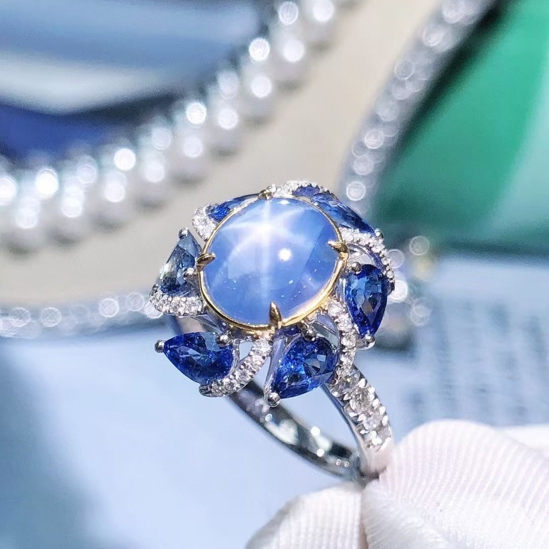 14k Gold 4.69 Ctw Natural Star Sapphire & Diamond Ring - 3