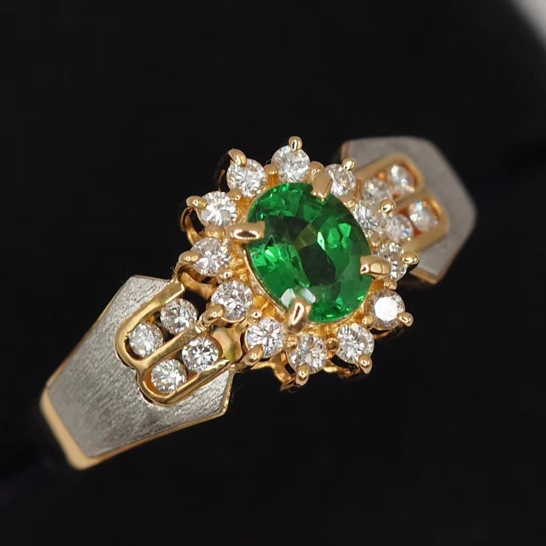 14k Gold 1.02 Ctw Natural Tsavorite & Diamond Ring - 2