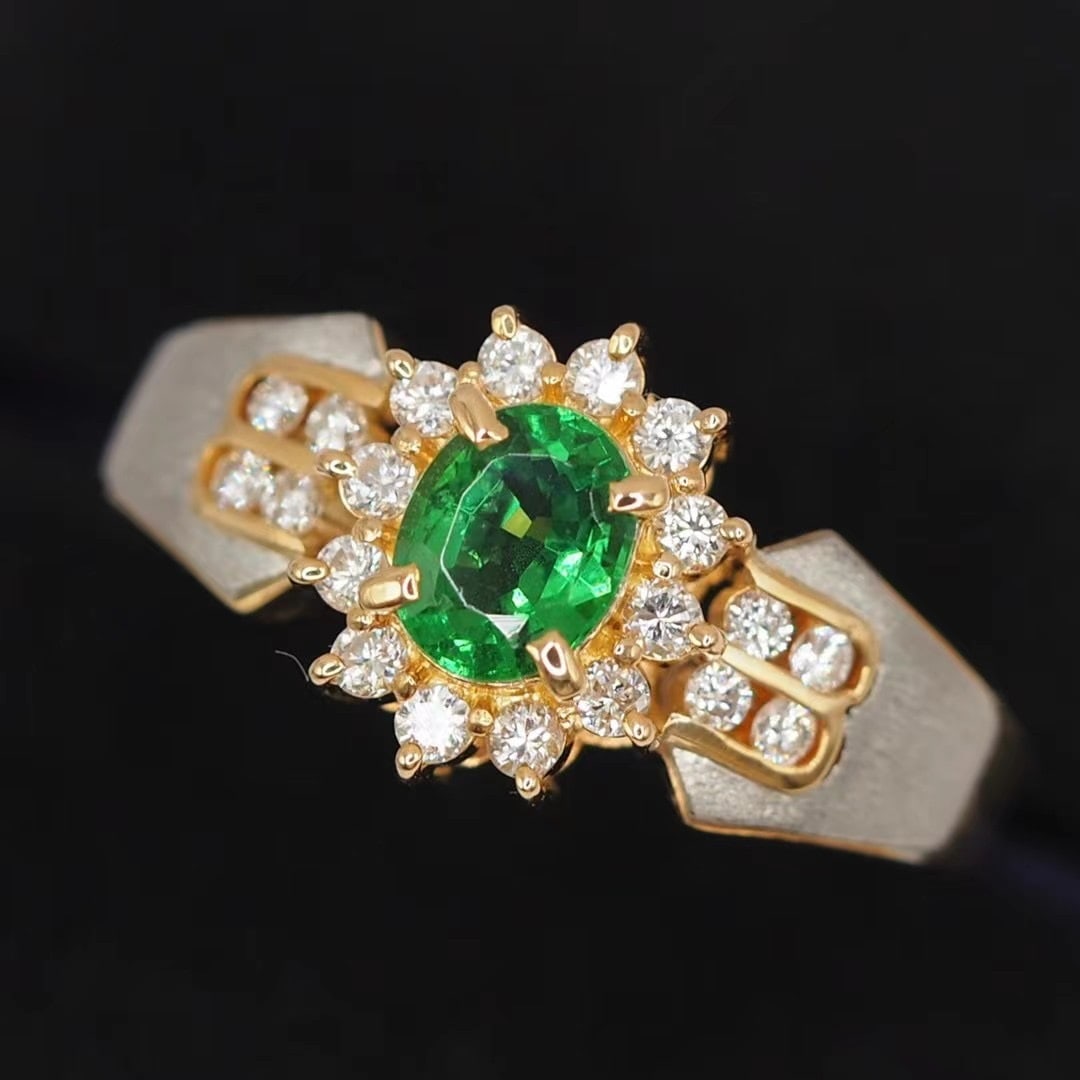 14k Gold 1.02 Ctw Natural Tsavorite & Diamond Ring - 3