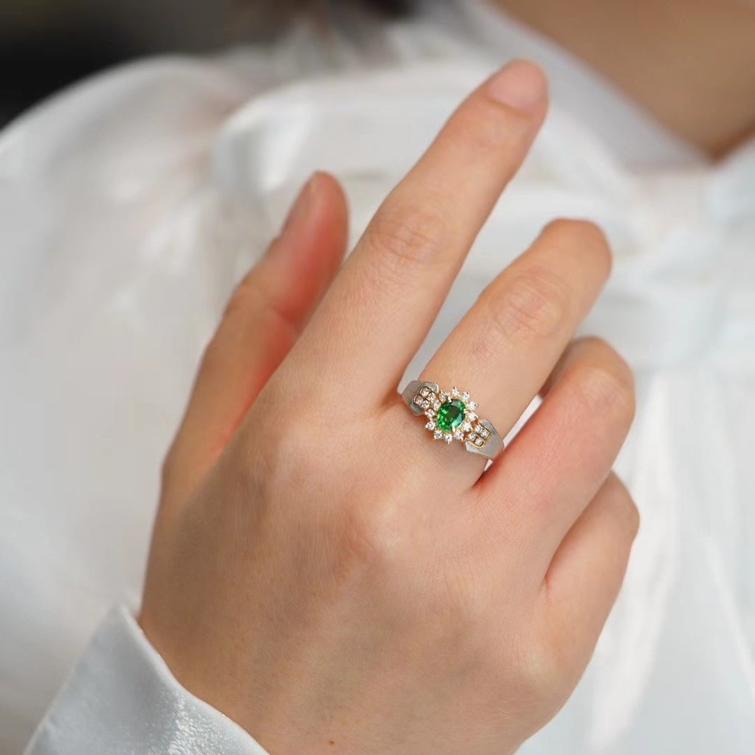 14k Gold 1.02 Ctw Natural Tsavorite & Diamond Ring - 4