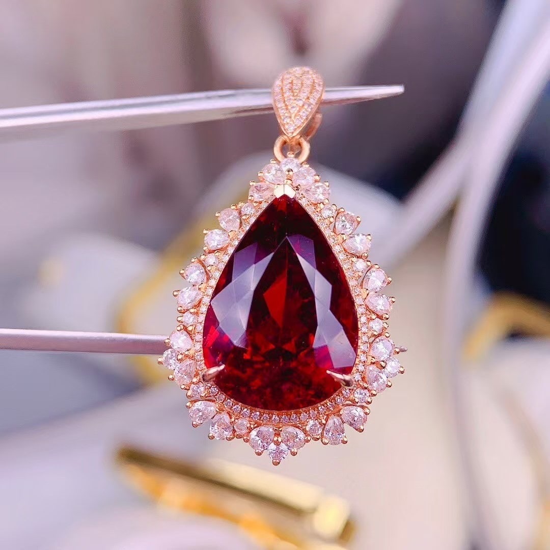 14k Gold 13.8 Ct Natural Ruby & Diamond Pendant( Without Chain ) - 2
