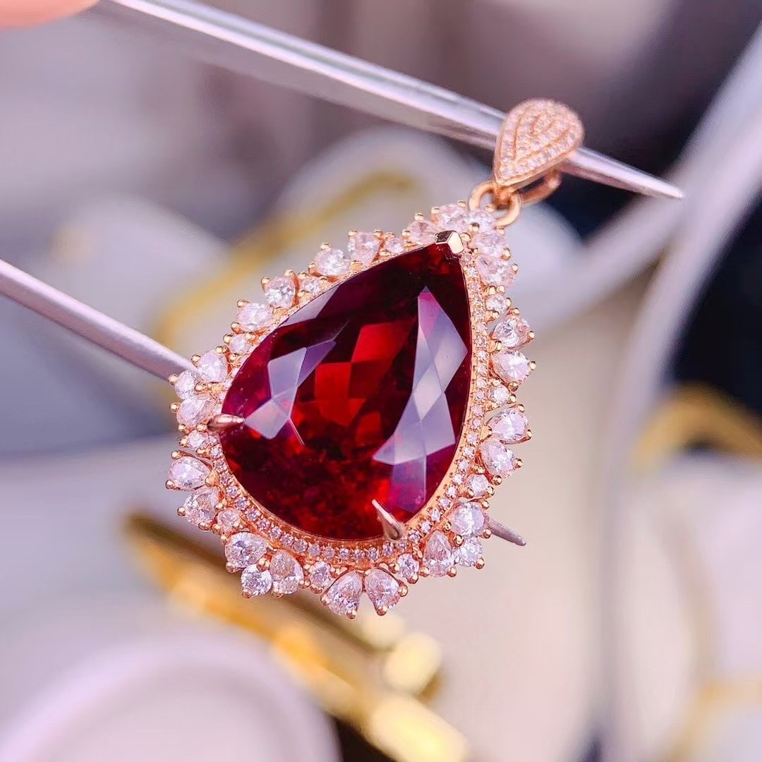 14k Gold 13.8 Ct Natural Ruby & Diamond Pendant( Without Chain ) - 3