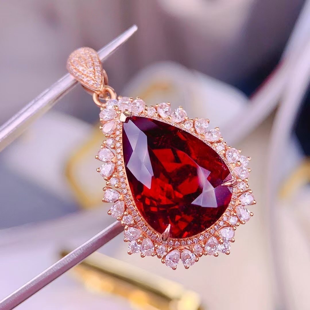 14k Gold 13.8 Ct Natural Ruby & Diamond Pendant( Without Chain ) - 4