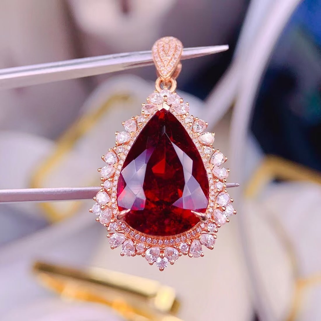 14k Gold 13.8 Ct Natural Ruby & Diamond Pendant( Without Chain ) - 5