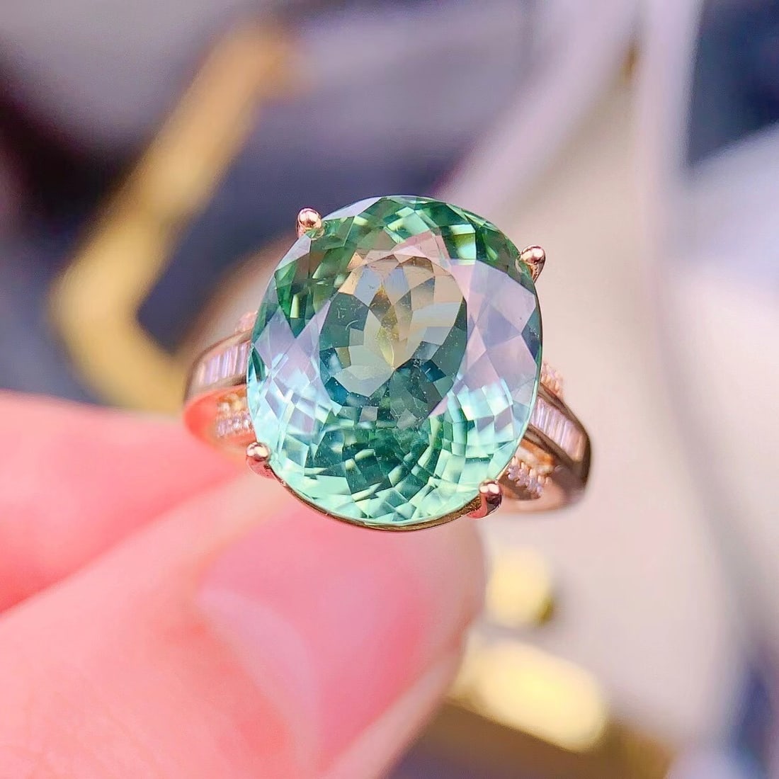 14k Gold 11 Ct Natural Tourmaline & Diamond Ring - 2