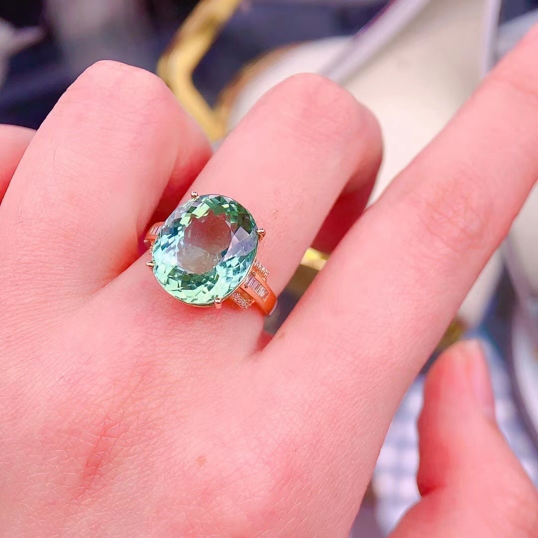 14k Gold 11 Ct Natural Tourmaline & Diamond Ring - 5