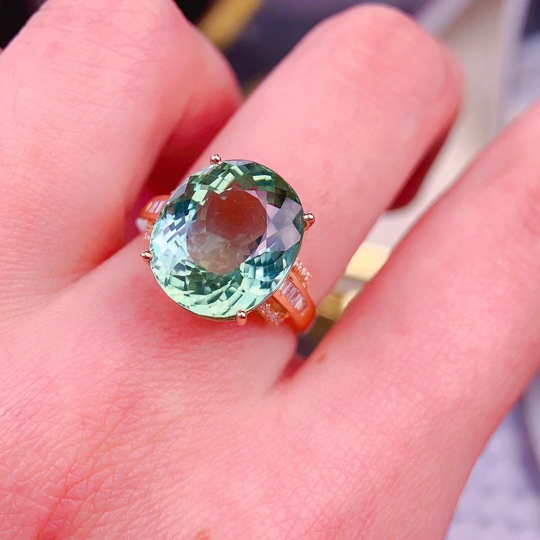 14k Gold 11 Ct Natural Tourmaline & Diamond Ring - 6