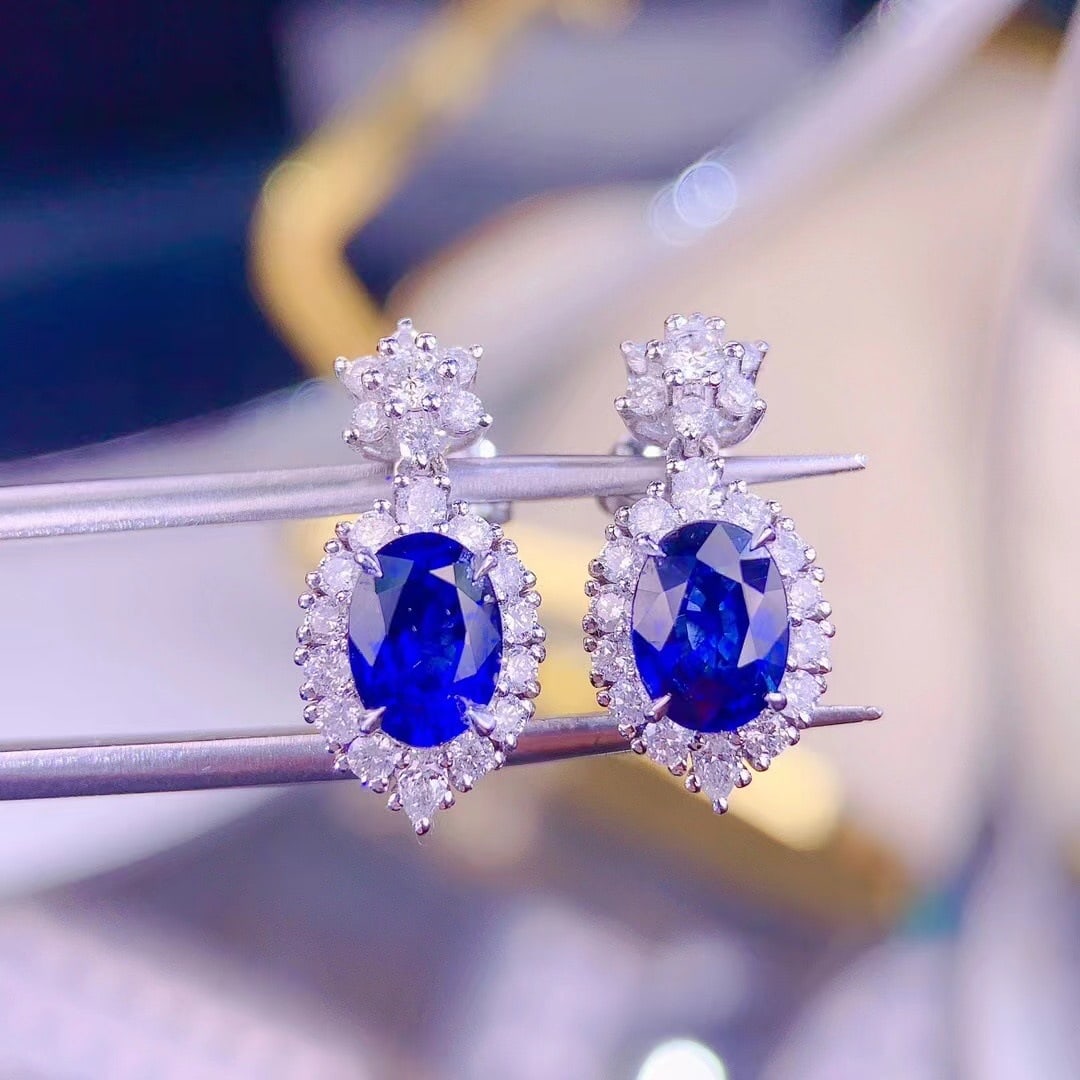 14k Gold 1.67 Ct Natural Sapphire & Diamond Earrings - 5