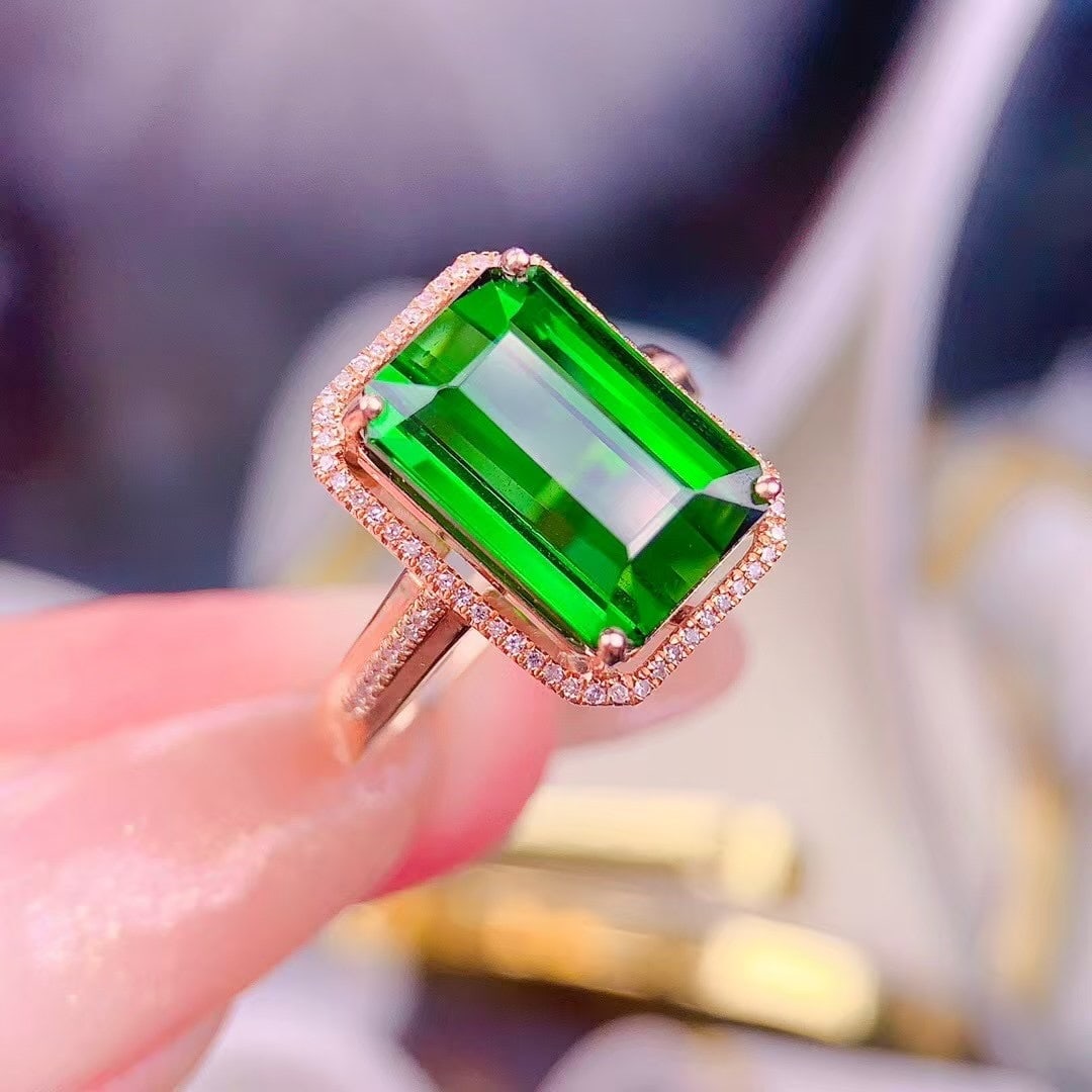 14k Gold 7.5 Ct Natural Tourmaline & Diamond Ring - 2