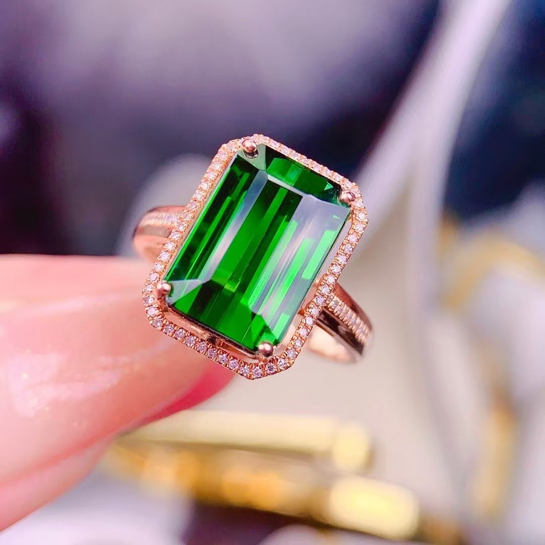 14k Gold 7.5 Ct Natural Tourmaline & Diamond Ring - 3