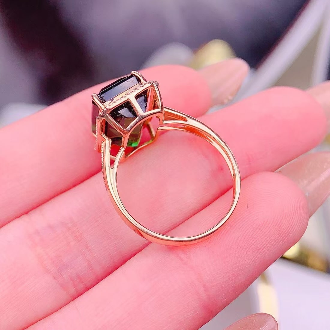 14k Gold 7.5 Ct Natural Tourmaline & Diamond Ring - 4