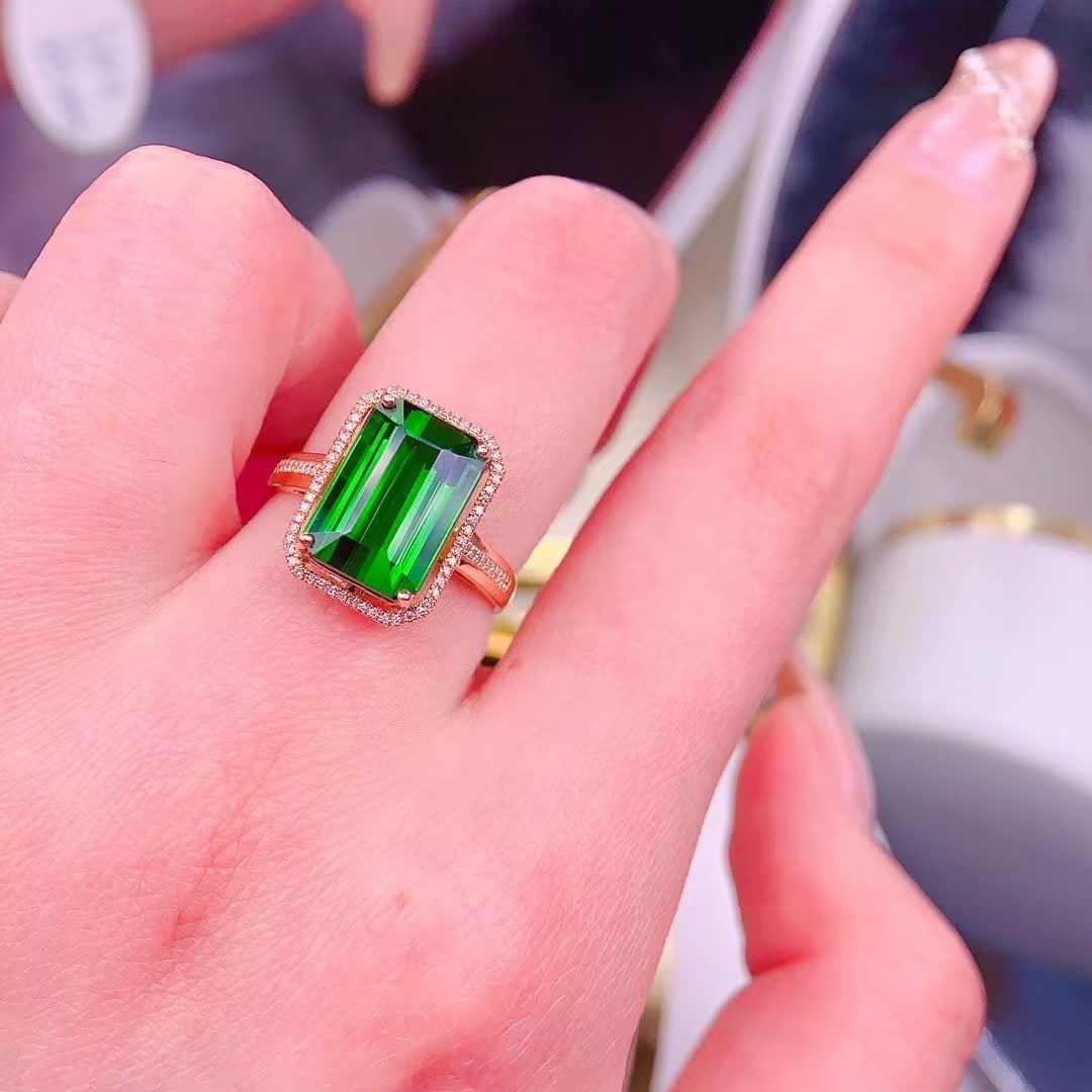 14k Gold 7.5 Ct Natural Tourmaline & Diamond Ring - 5