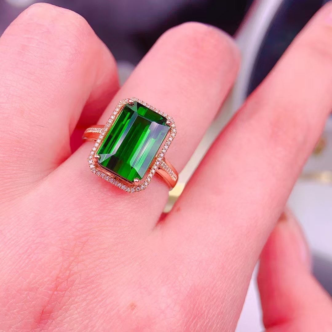 14k Gold 7.5 Ct Natural Tourmaline & Diamond Ring - 6