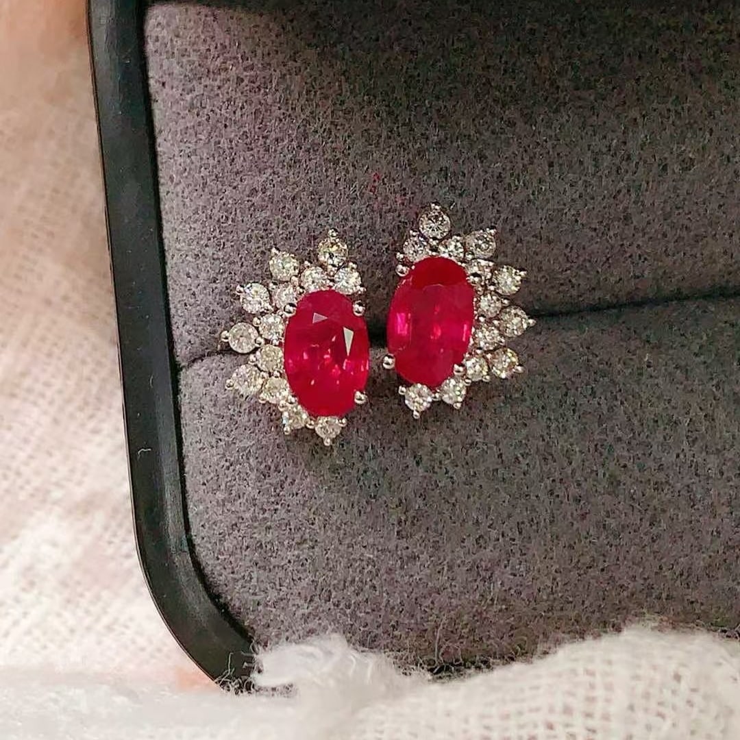 14k Gold 1.64 Ctw Natural Ruby & Diamond Earrings - 4