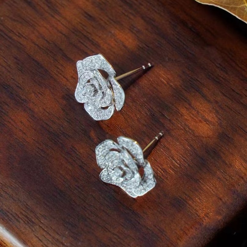 14k Gold 0.5 Ct Natural H Diamond & Flowers Earrings - 3