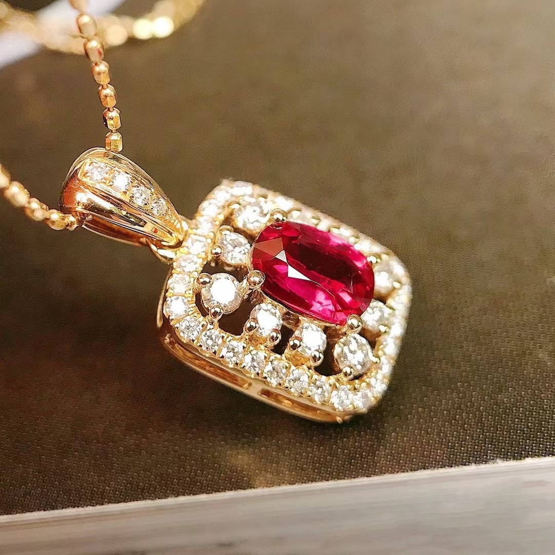 14k Gold 0.95 Ctw Natural Ruby & Diamond Pendant( Without Chain ) - 2