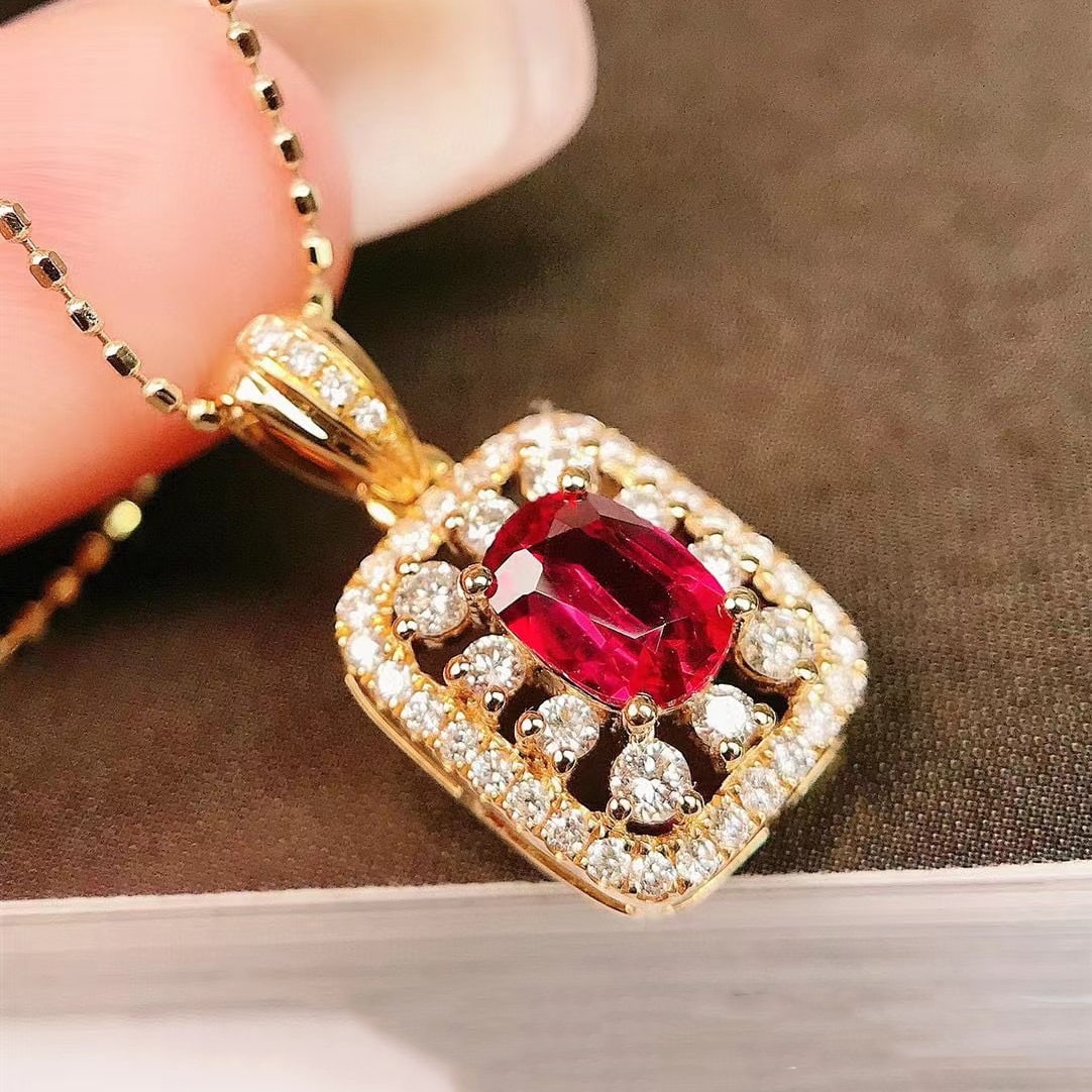 14k Gold 0.95 Ctw Natural Ruby & Diamond Pendant( Without Chain ) - 5