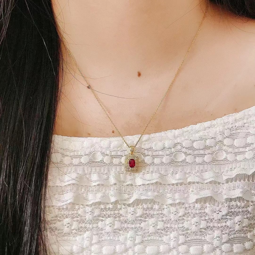 14k Gold 0.95 Ctw Natural Ruby & Diamond Pendant( Without Chain ) - 6