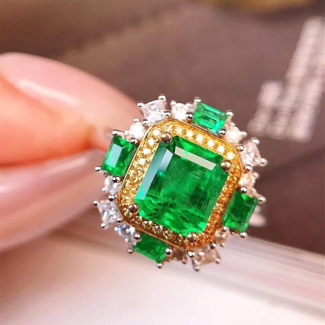 14k Gold 1.50 Ctw Vivid Green Natural Emerald & Emerald Ring - 7