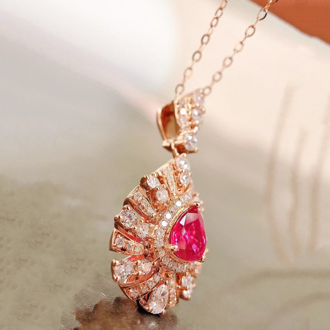 14k Gold 1.02 Ctw Natural Ruby & Diamond Pendant( Without Chain ) - 3