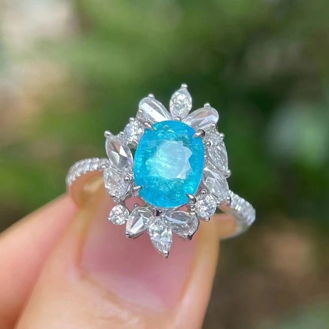 14k Gold 2.40 Ctw Natural Paraiba Tourmaline & Diamond Ring - 2