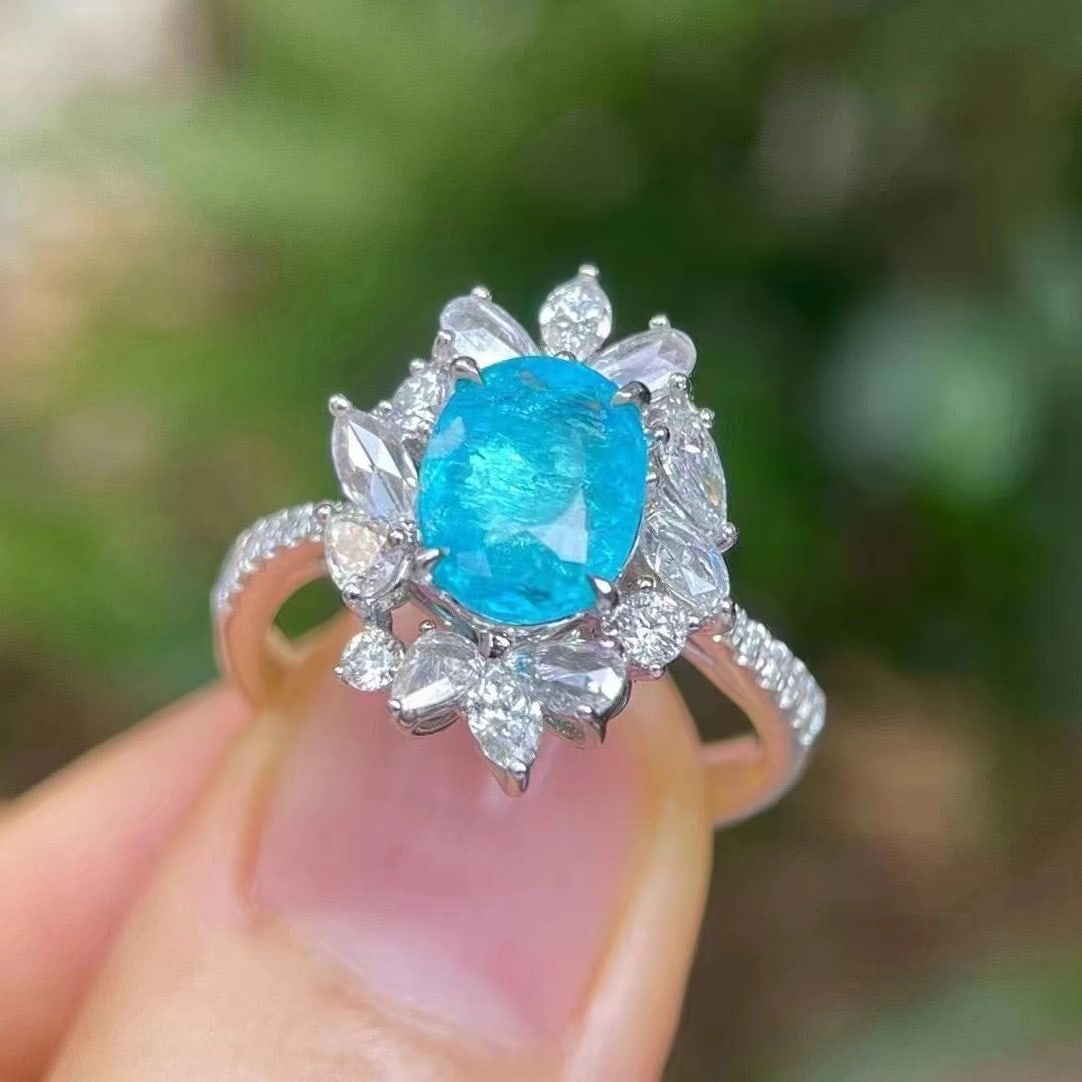 14k Gold 2.40 Ctw Natural Paraiba Tourmaline & Diamond Ring - 3