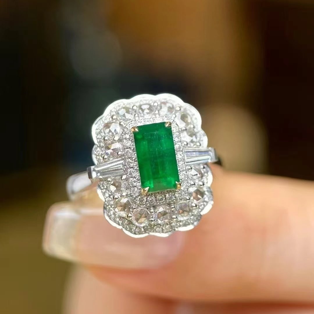 14k Gold 1.97 Ctw Vivid Green Natural Emerald & Diamond Ring - 5