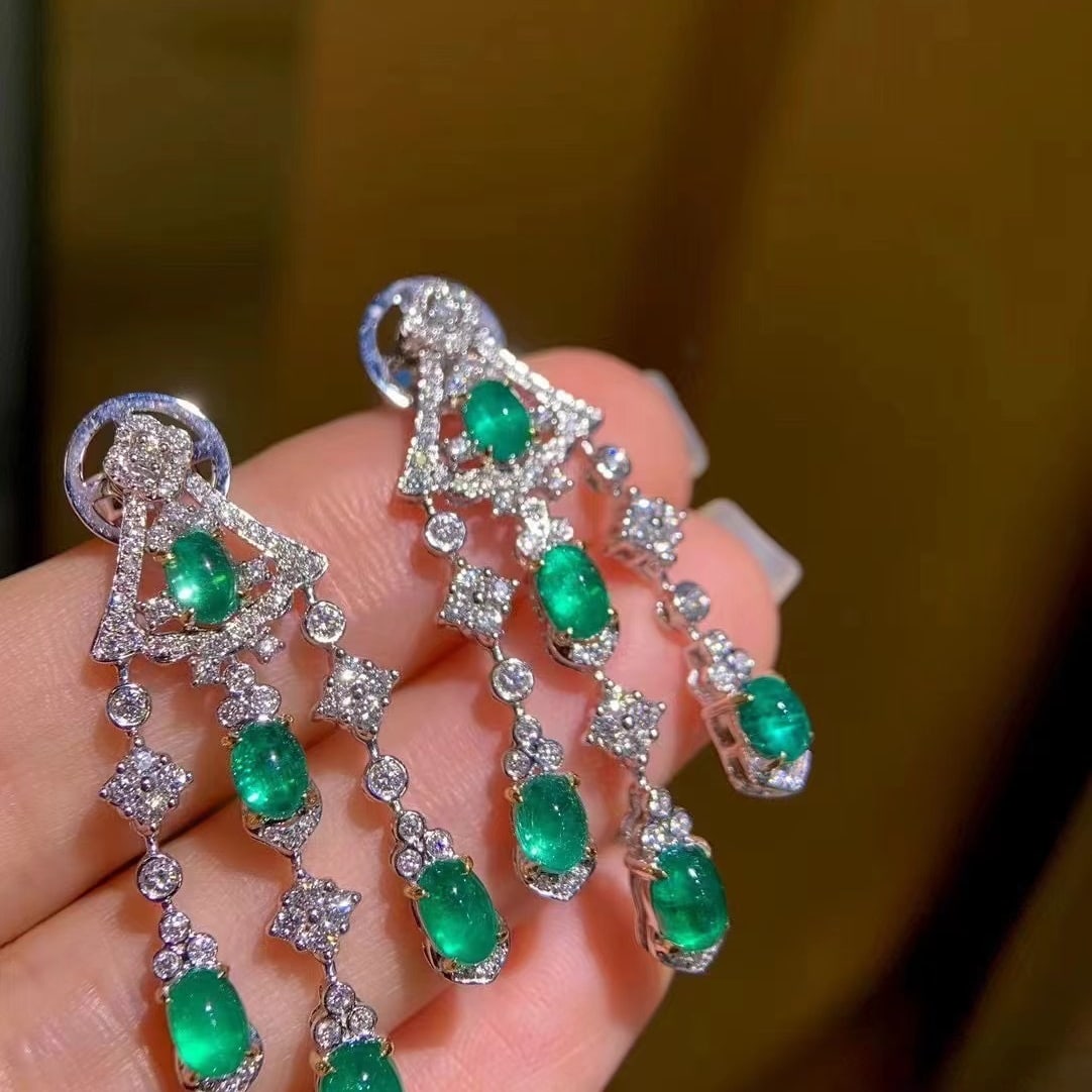 14k Gold 4.97 Ctw Natural Emerald & Diamond Earrings - 3
