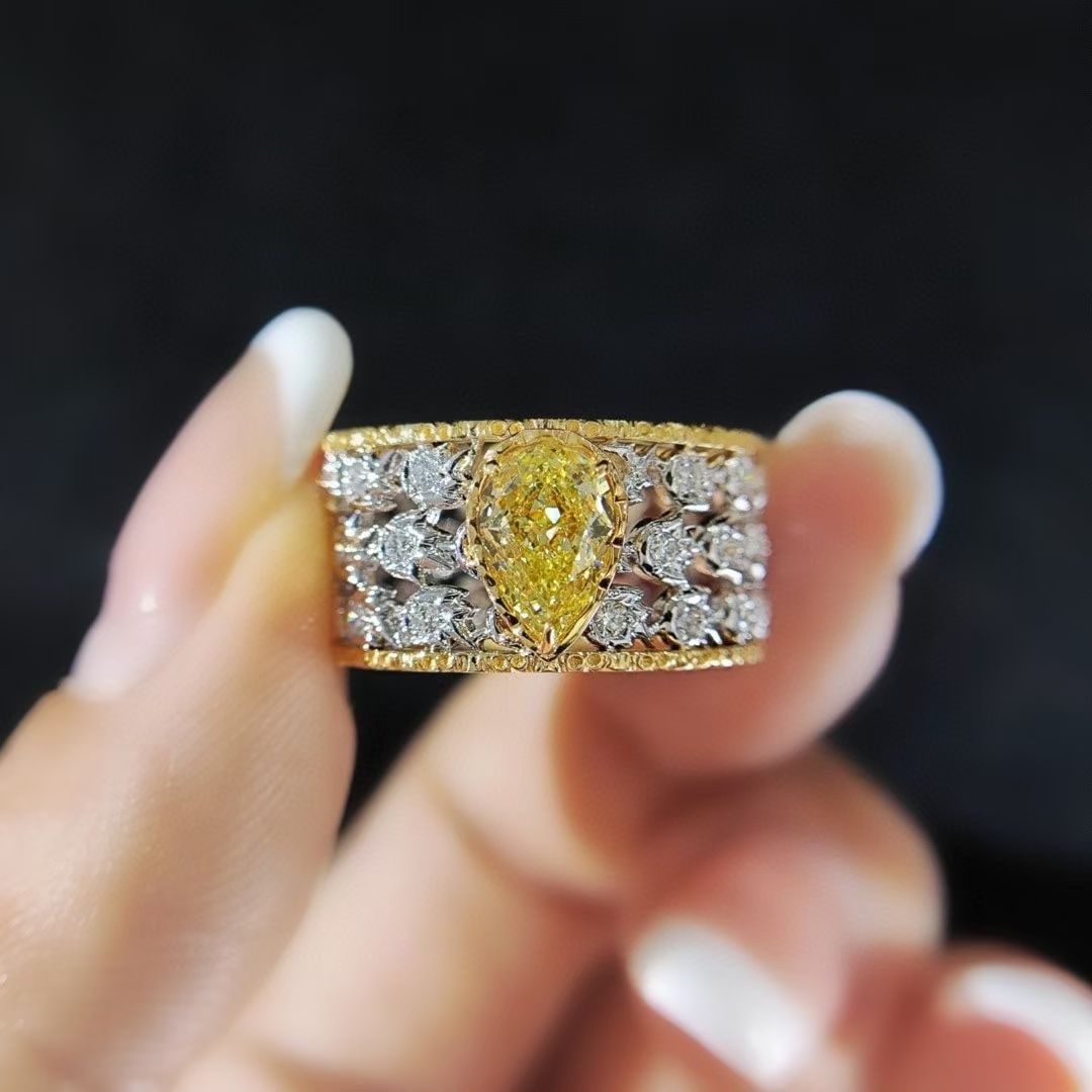 Gia Certified 14k Gold 1.52 Ctw Natural Yellow Diamond & Diamond Ring: Ref:230937149 // gold content:14k gold // ring size:7. 25us // // main gemstone:yellow diamond // certified:gia // shape:pear // carat weight:1. 02ct // clarity grade:si1 // color:yellow //