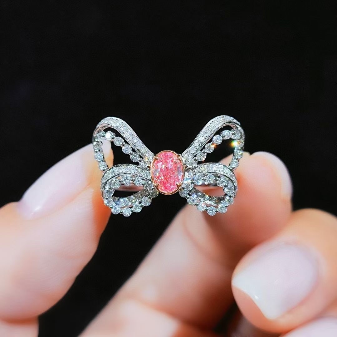 14k Gold 0.86 Ctw Natural Pink Diamond & Diamond Ring/pendant( Without Chain ): Ref:230937153 // gold content:14k gold // ring size:7. 25us // // main gemstone:pink diamond // shape:oval // carat weight:0. 41ct // color:pink // treatment:natural // // adjacent gemstone 2 :