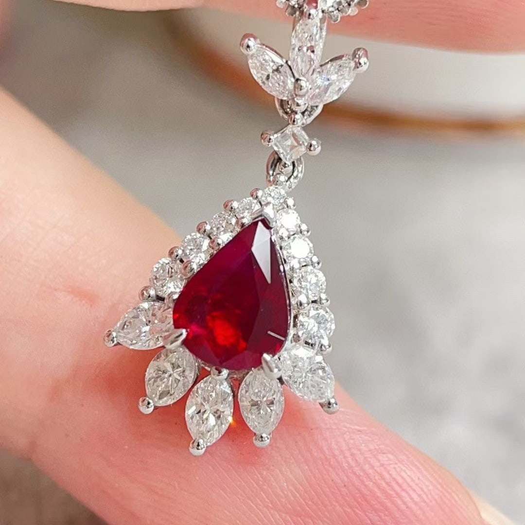 14k Gold 1.72 Ctw Natural Ruby & Diamond Pendant( Without Chain ) - 2