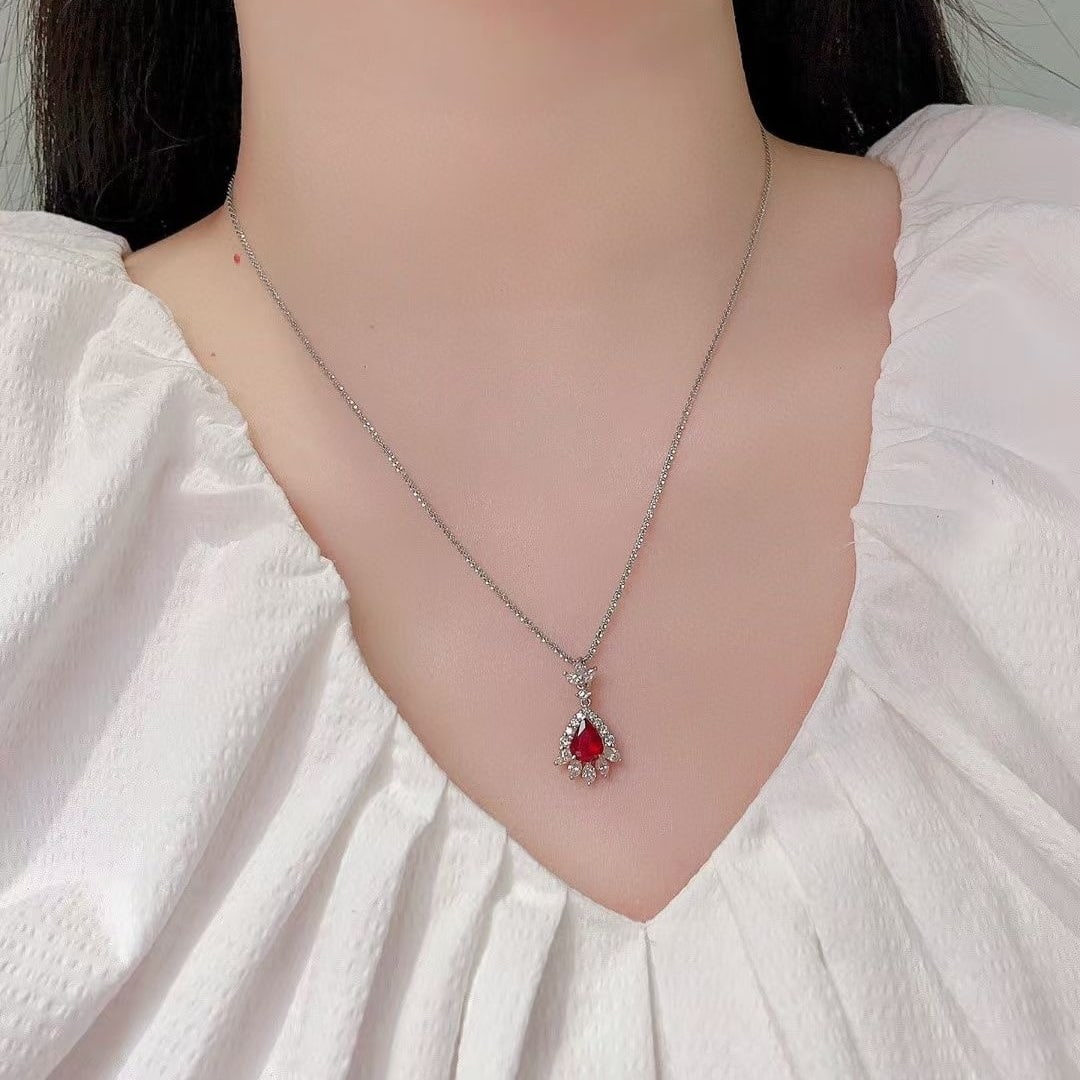 14k Gold 1.72 Ctw Natural Ruby & Diamond Pendant( Without Chain ) - 3