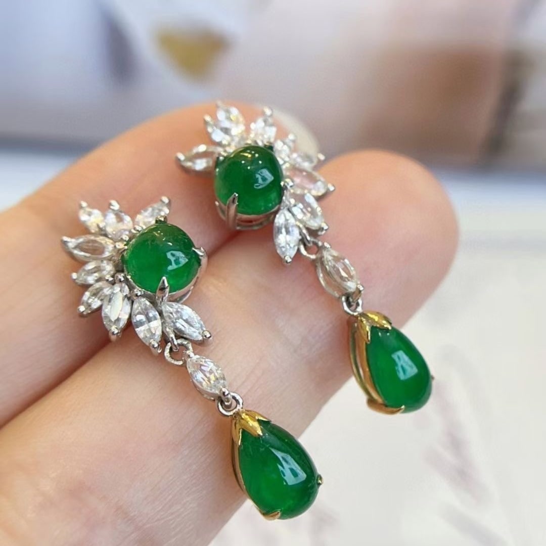 14k Gold 4.78 Ctw Natural Emerald & Sapphire Earrings - 2