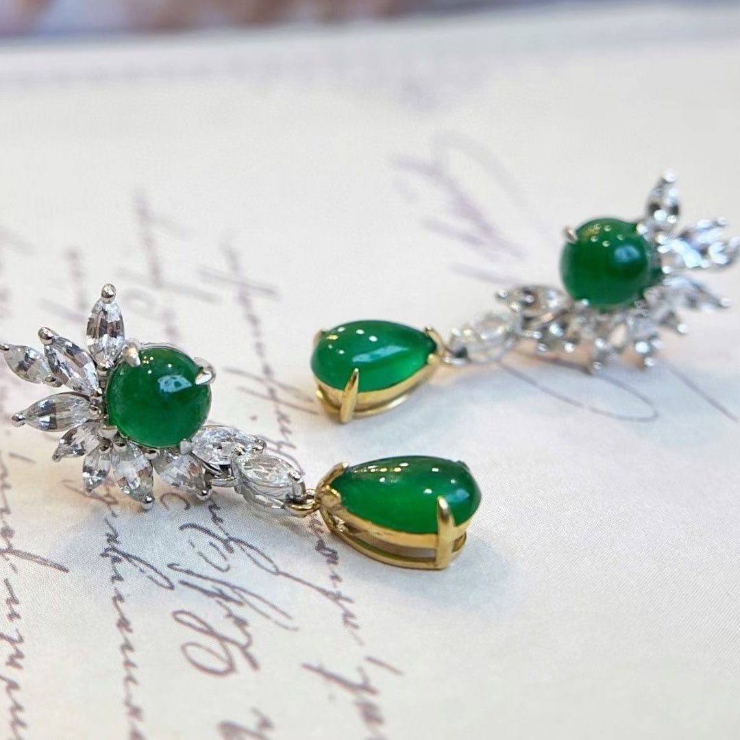 14k Gold 4.78 Ctw Natural Emerald & Sapphire Earrings - 3