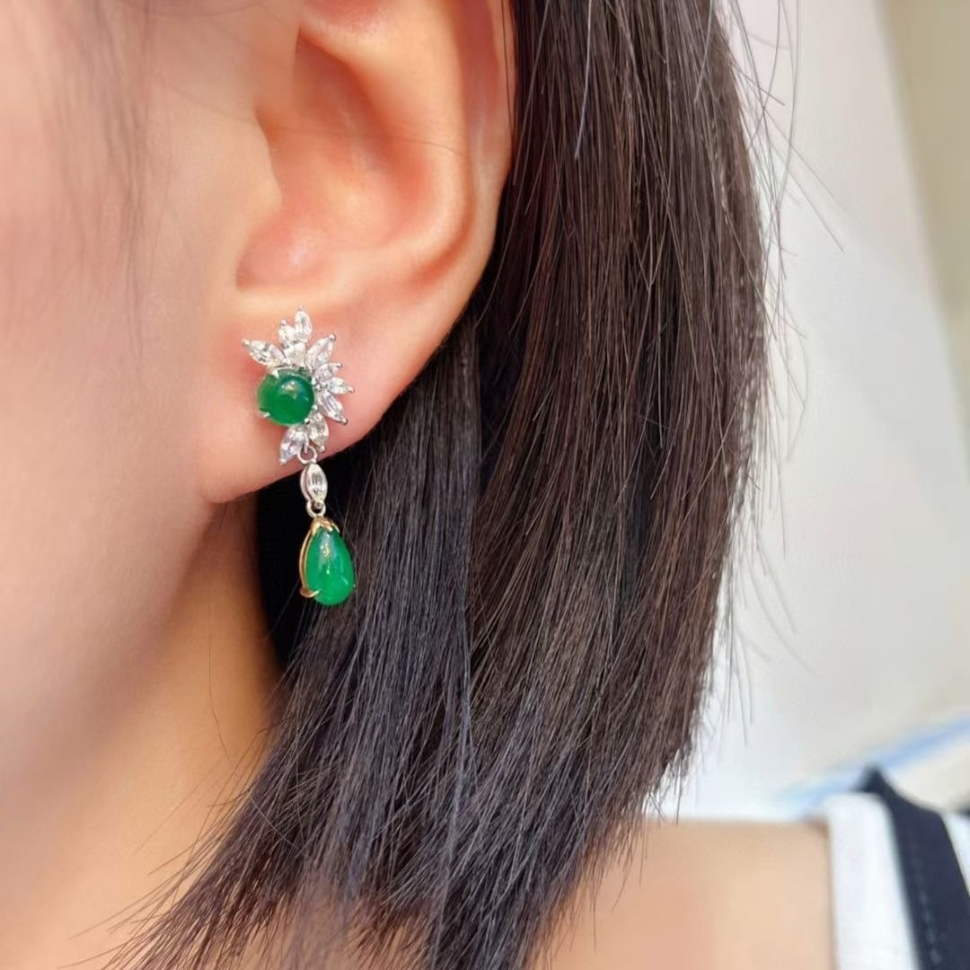 14k Gold 4.78 Ctw Natural Emerald & Sapphire Earrings - 4