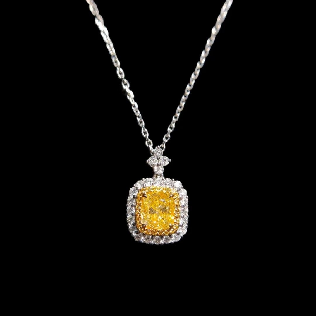 14k Gold 1.39 Ctw Natural Yellow Diamond & Diamond Necklace: Ref:230937160 // gold content:14k gold // main gemstone:yellow diamond // shape:cushion // carat weight:1. 01ct // color:yellow // treatment:natural // // adjacent gemstone 2 : diamond //