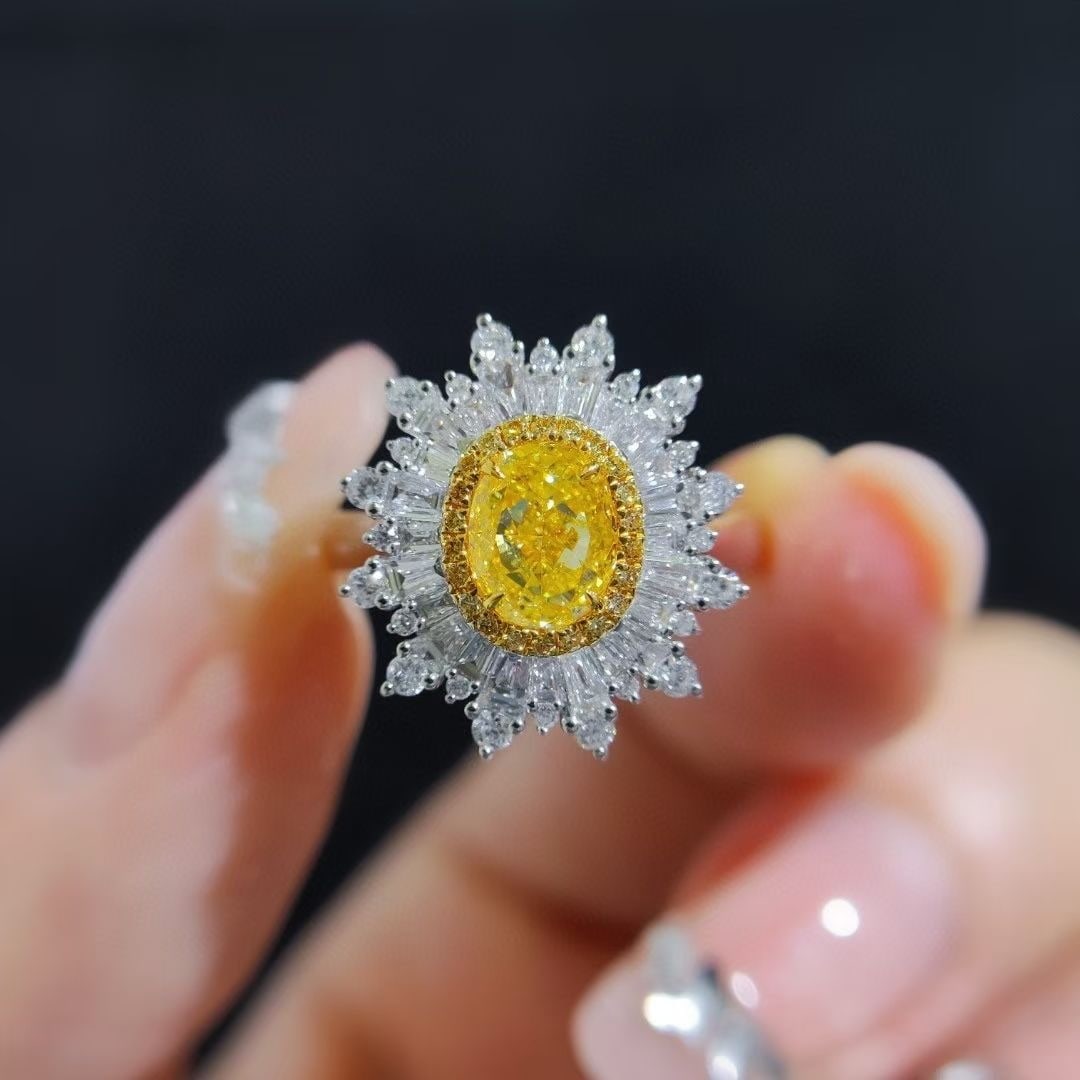 Gia Certified 14k Gold 1.75 Ctw Natural Yellow Diamond & Diamond Ring: Ref:230937162 // gold content:14k gold // ring size:7. 25us // // main gemstone:yellow diamond // certified:gia // shape:oval // carat weight:1. 02ct // clarity grade:i1 // color:yellow //