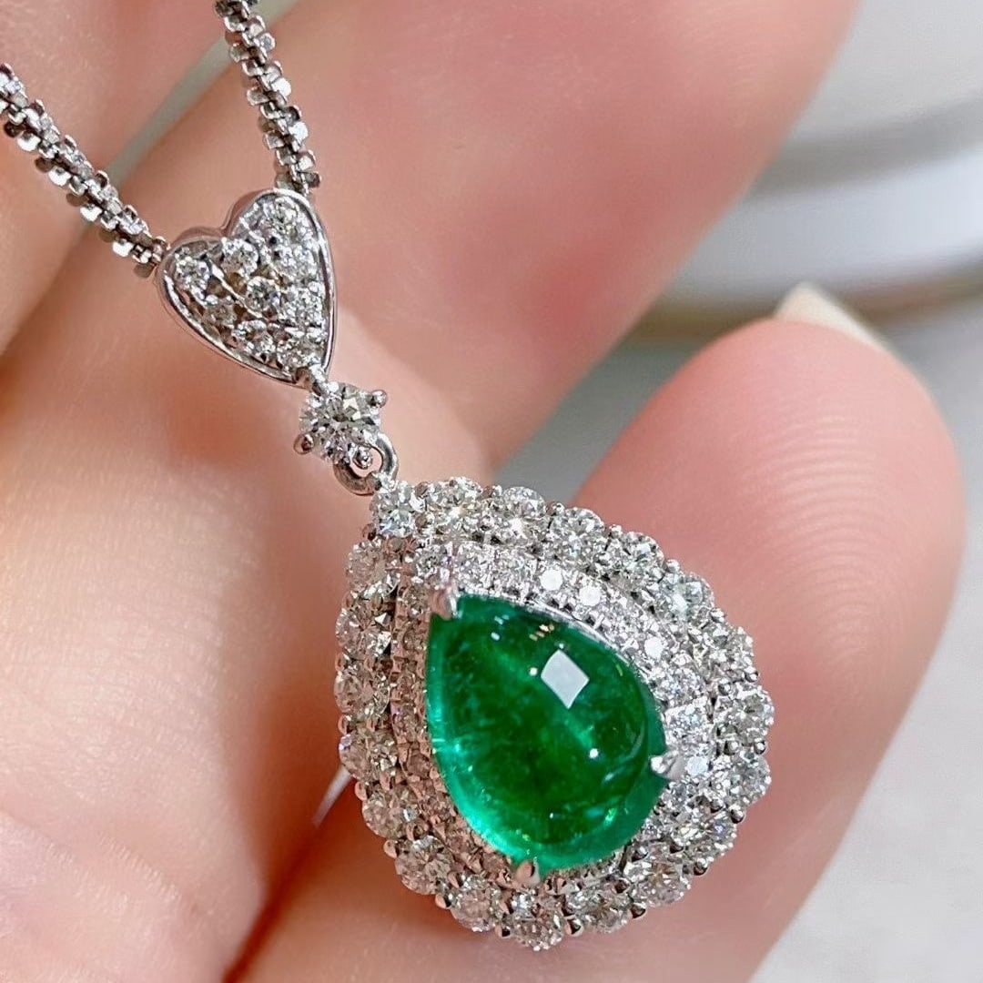 14k Gold 2.11 Ctw Vivid Green Natural Emerald & Diamond Pendant( Without Chain ) - 4