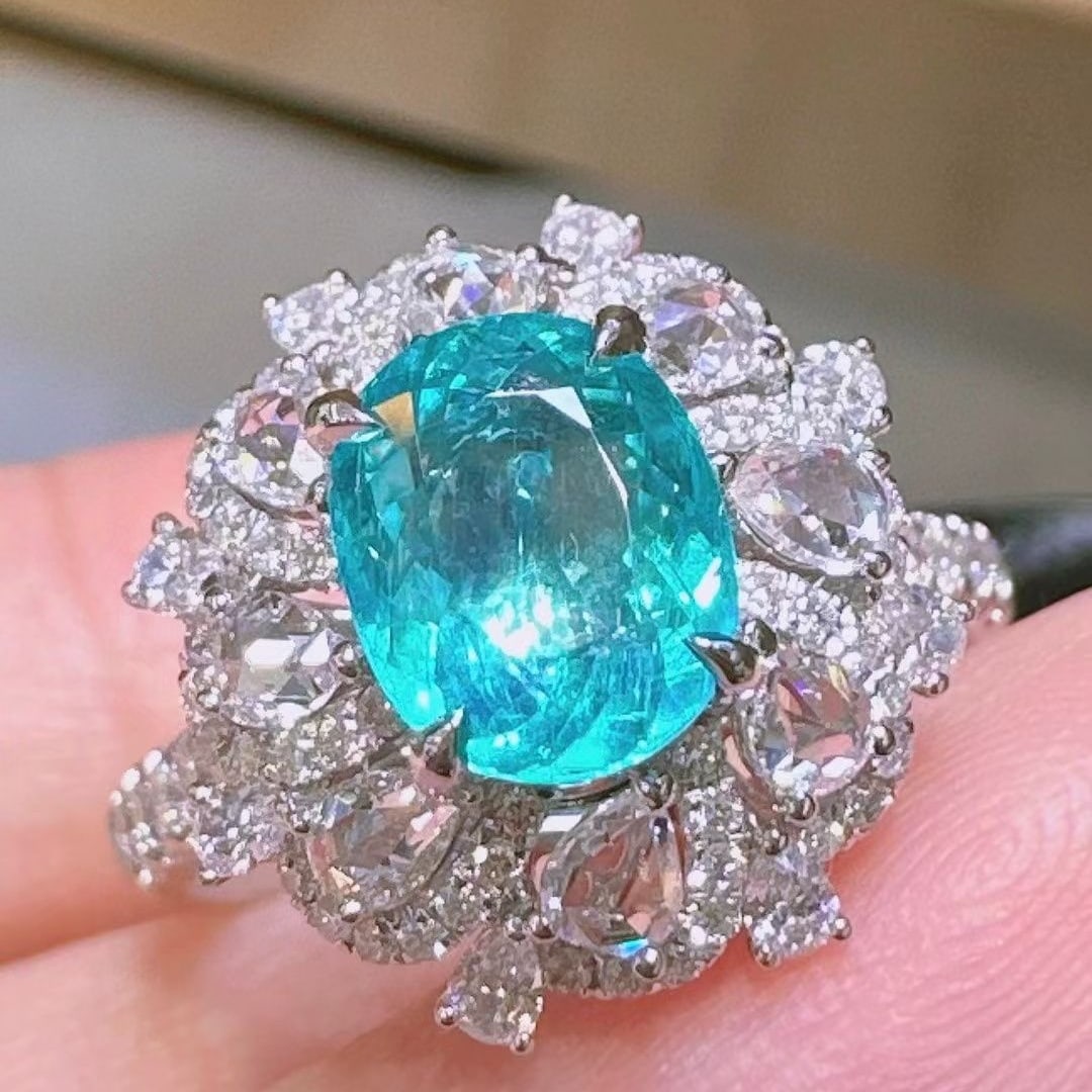 14k Gold 2.58 Ctw Natural Paraiba Tourmaline & Diamond Ring/pendant( Without Chain ) - 2