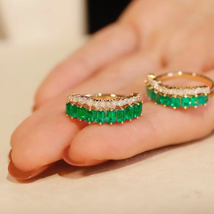 14k Gold 1.51 Ctw Vivid Green Natural Emerald & Diamond Ring - 5