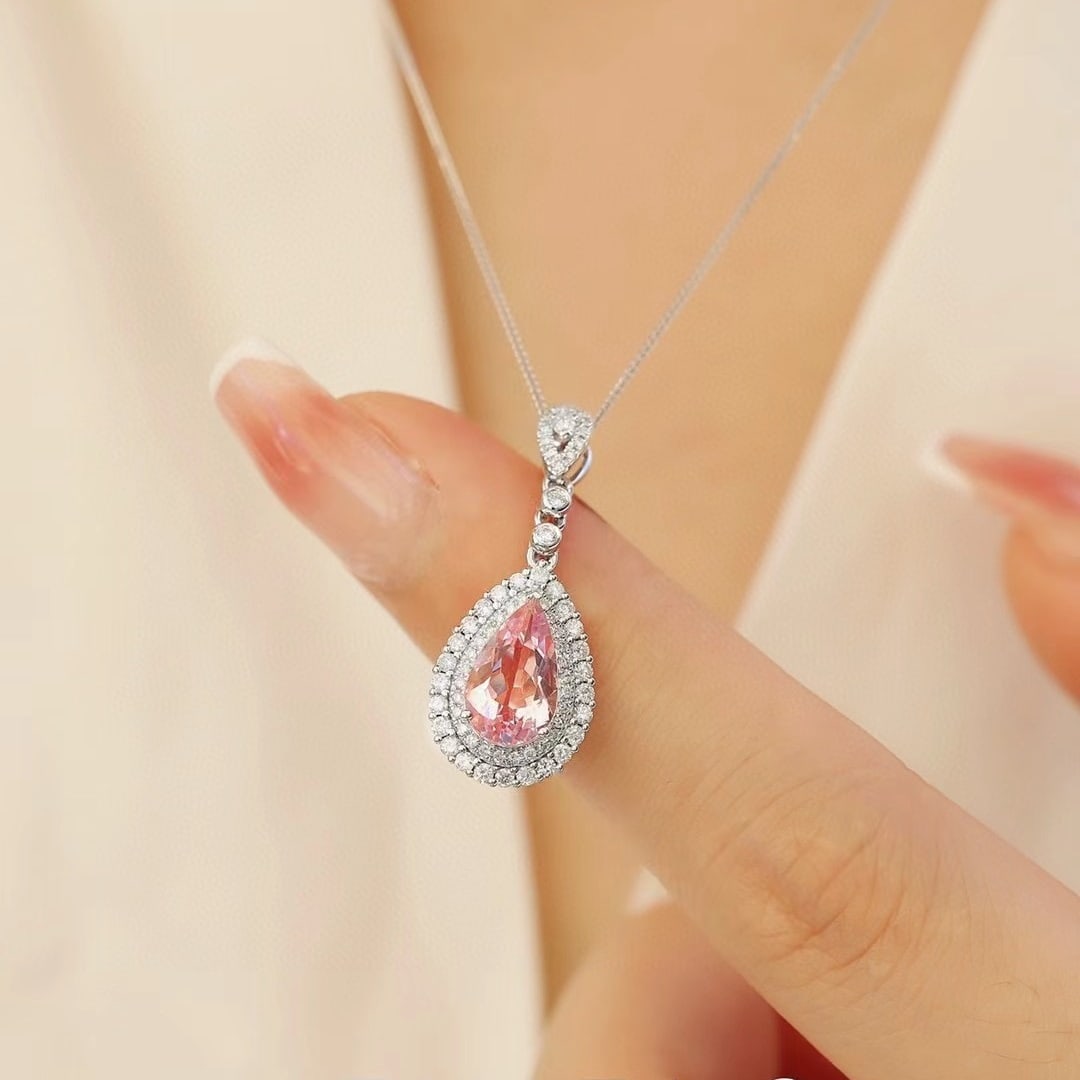 14k Gold 1.49 Ctw Natural Morganite & Diamond Necklace - 3