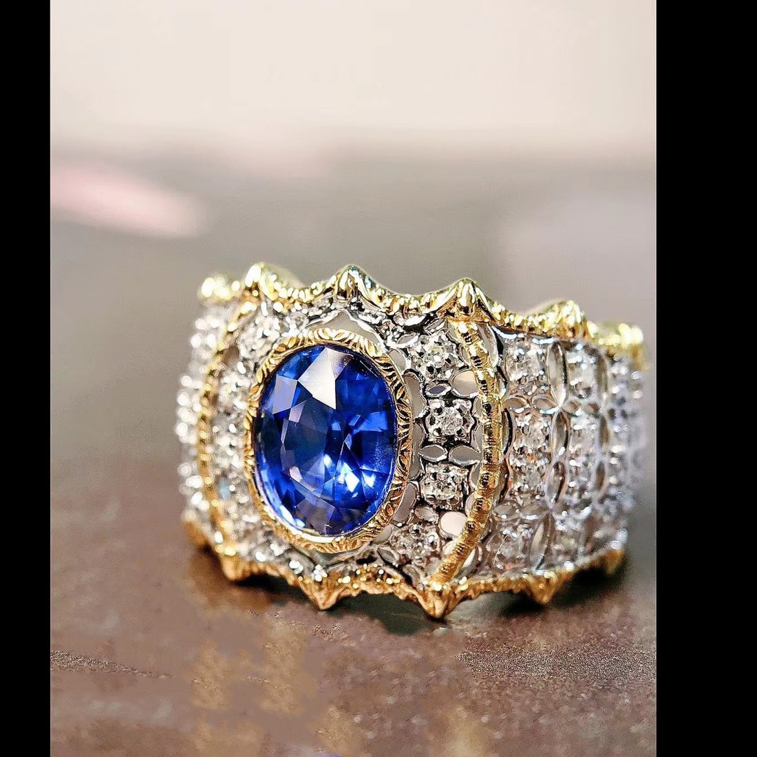 14k Gold 1.61 Ctw Natural Sapphire & Diamond Ring - 2