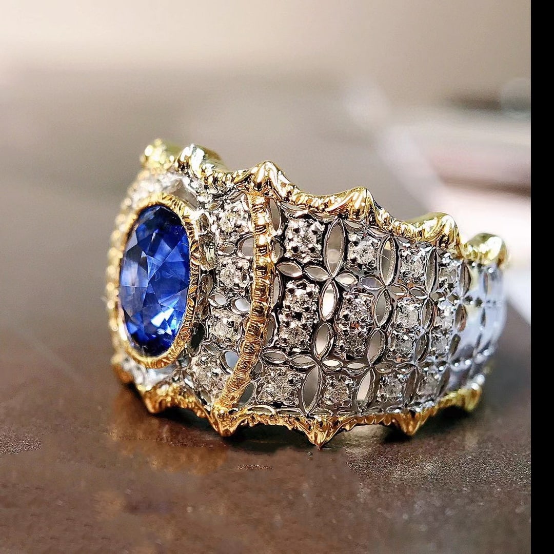 14k Gold 1.61 Ctw Natural Sapphire & Diamond Ring - 3