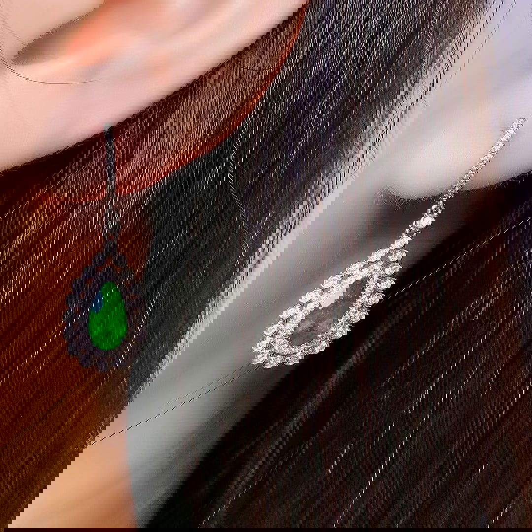 14k Gold 1.66 Ctw Vivid Green Natural Emerald & Diamond Earrings - 3