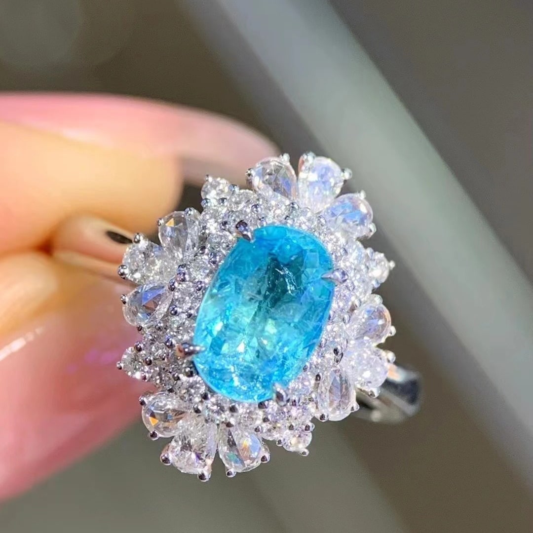 14k Gold 2.22 Ctw Natural Paraiba Tourmaline & Diamond Ring - 2