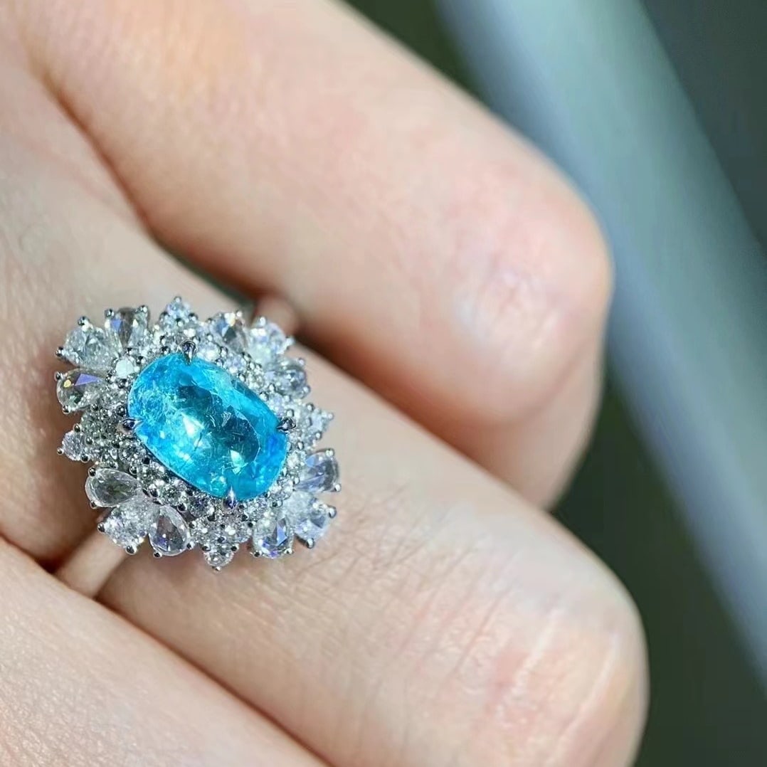 14k Gold 2.22 Ctw Natural Paraiba Tourmaline & Diamond Ring - 6