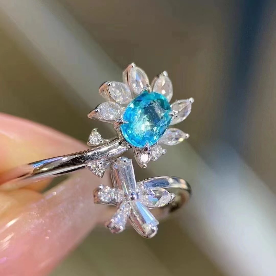 14k Gold 0.48 Ct Natural Paraiba Tourmaline & Diamond Ring - 2