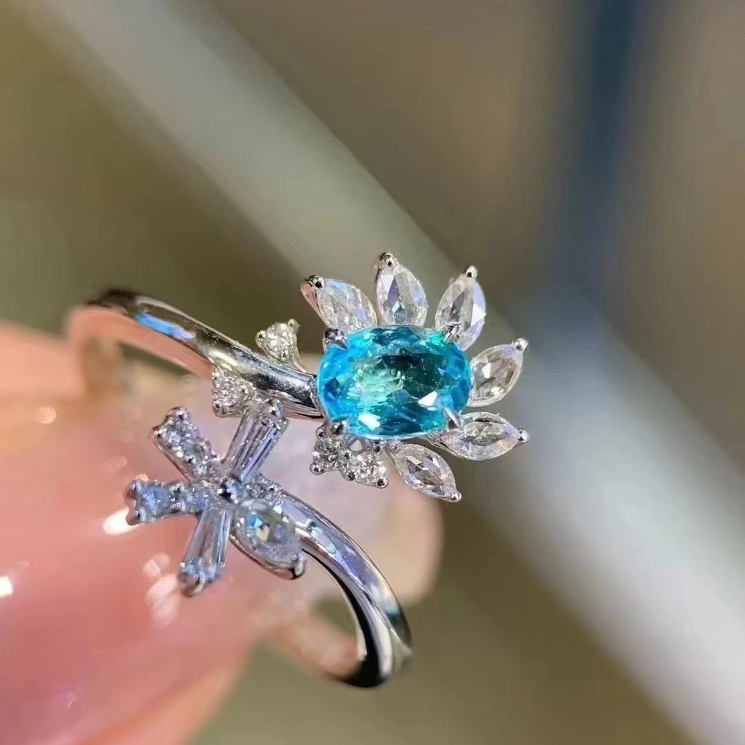 14k Gold 0.48 Ct Natural Paraiba Tourmaline & Diamond Ring - 3