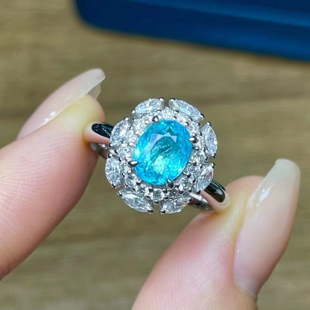 14k Gold 1.03 Ct Natural Paraiba Tourmaline & Diamond Ring - 2